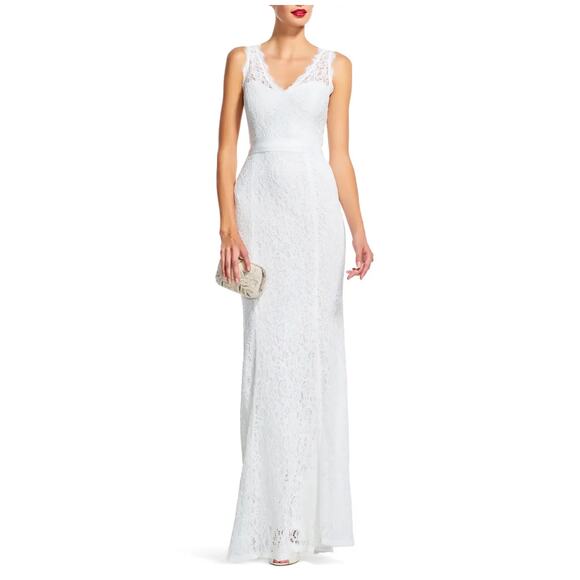 ADRIANNA PAPELL Sleeveless Lace Overlay Illusion Gown Size US/14 - Picture 3 of 11